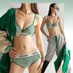 French Style Thin Triangle Letters pattern Push-up Bra Set