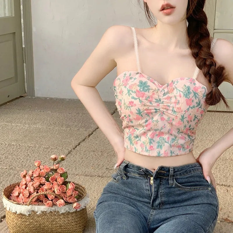 Women's Soft Paded Floral printed Camisole Spaghetti Straps