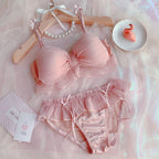 Cute Bow Lace Padded Push-up Bra set