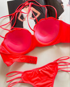 Double Straps Neck Cross Style Padded Push-up Bra set