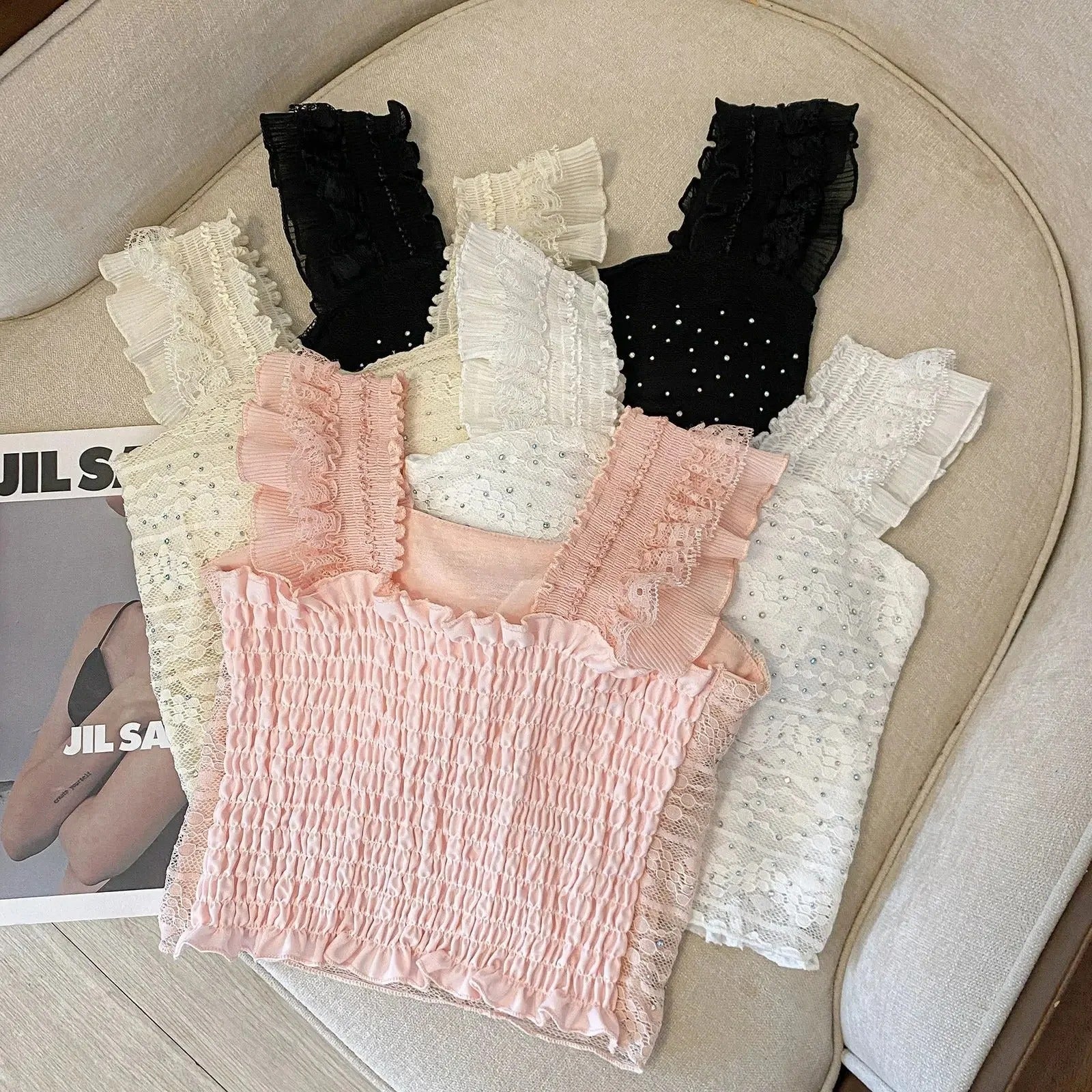 Short Lace Trim Vest Women's Inner Wear Slim Fit Design Camisole