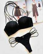 Double Straps Neck Cross Style Padded Push-up Bra set