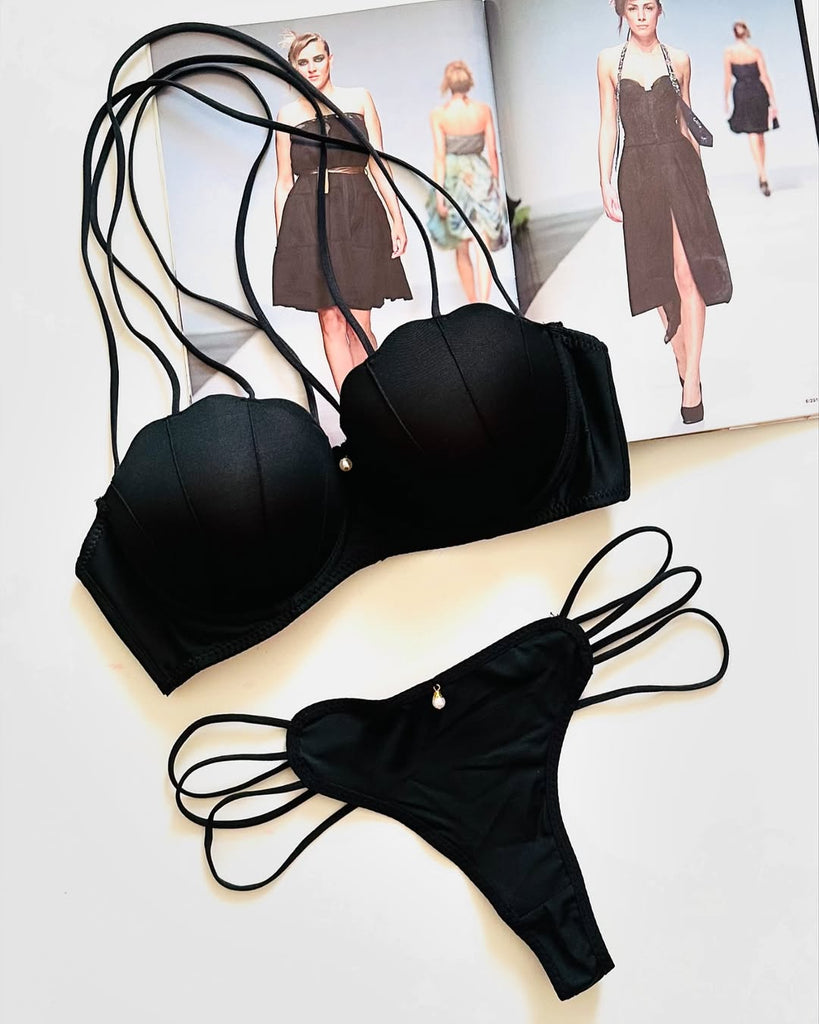 Double Straps Neck Cross Style Padded Push-up Bra set